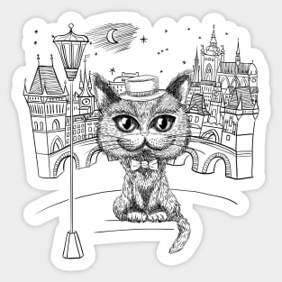 British cat hipster in Prague Sticker